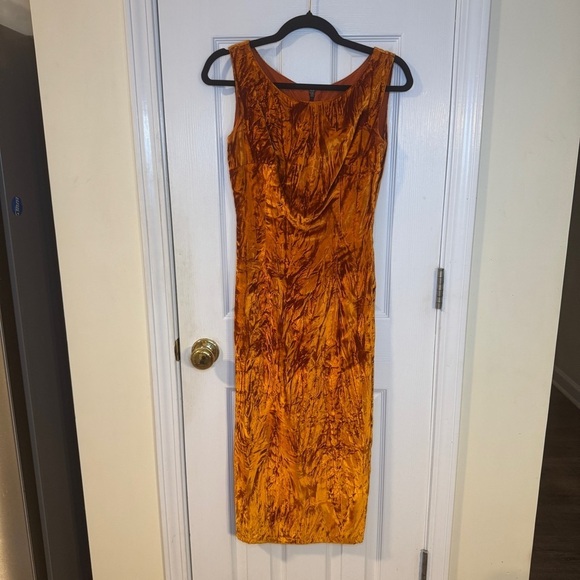 Mantie Maker Dresses & Skirts - Vintage 1960 Mantie-Maker Crushed Velvet Dress Burnt Orange Wiggle Dress London